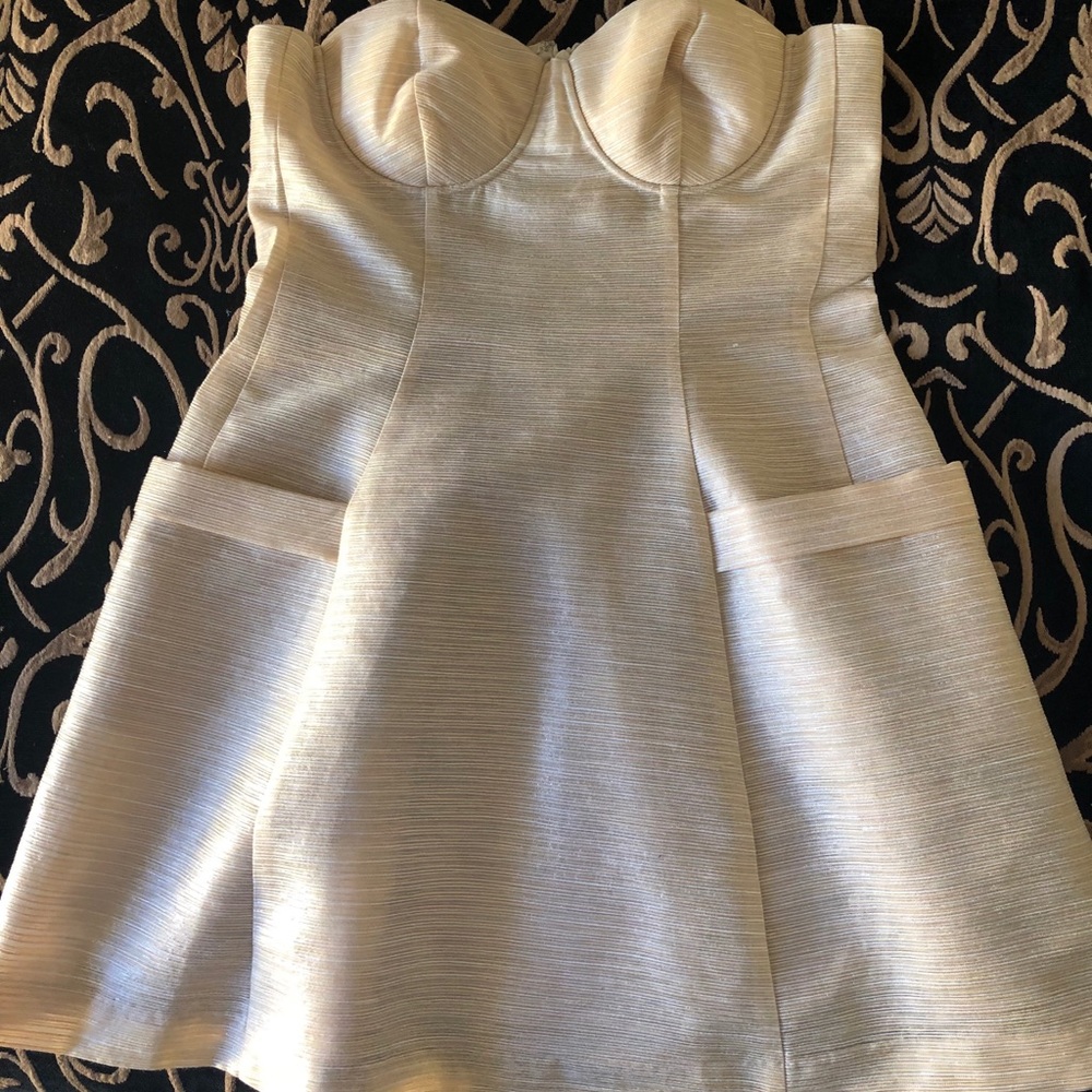 Bebe Off shoulder Gold Cocktail Dress